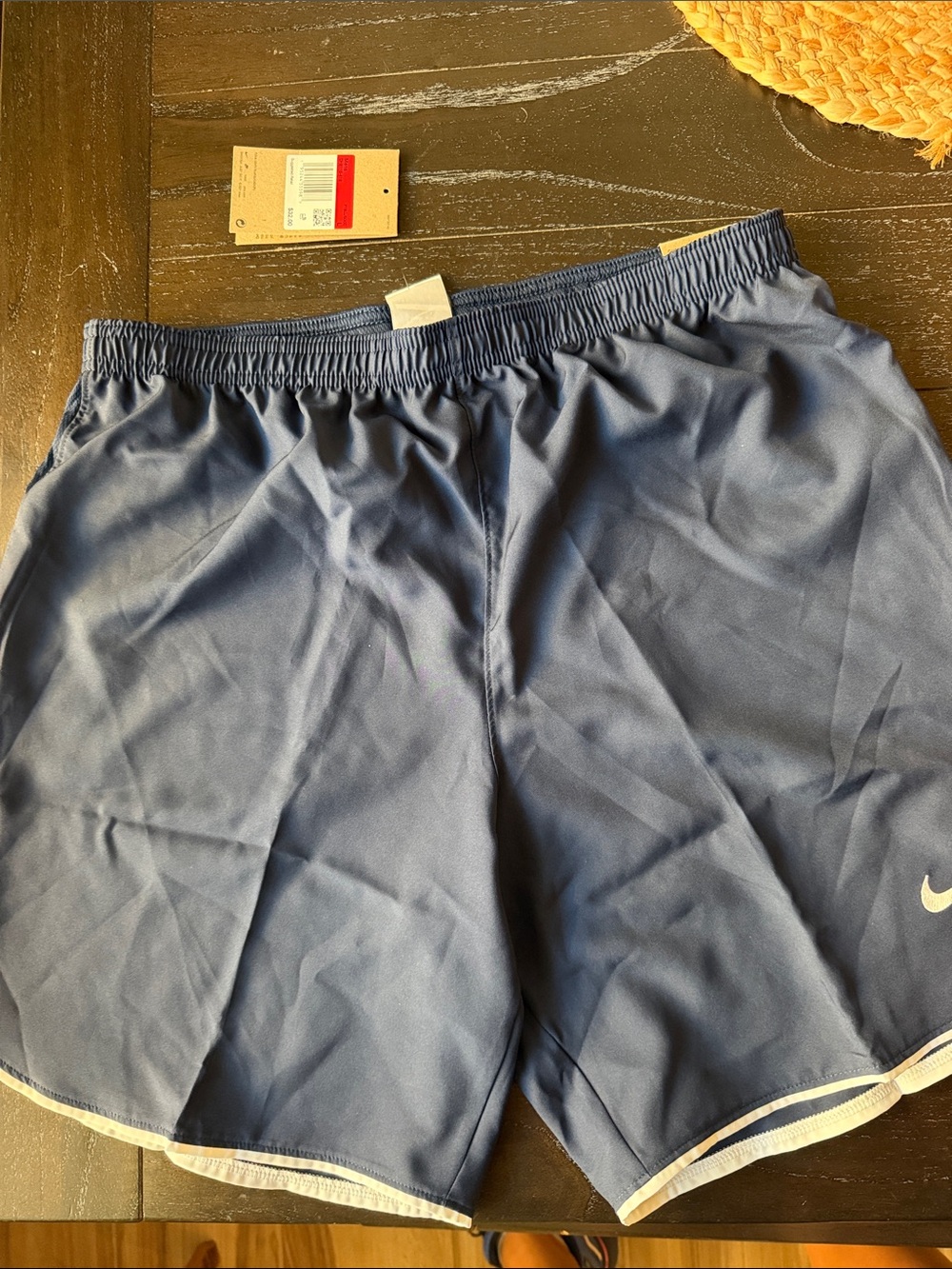 Nike Men's Blue Athletic Shorts with White Swoosh